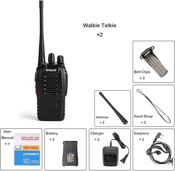 Walkie Talkies Rechargeable Long Range Two-Way Radio with Earpiece,16-Channel UHF Handheld Walky Talky with Flashlight Li-ion Battery and Charger(2 Pack)