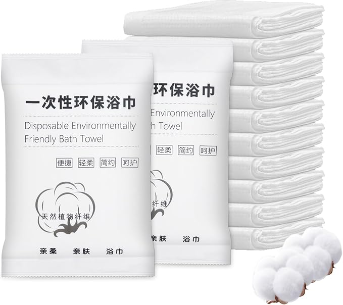 Disposable Bath Towels, 27.6 Inches X 55.1 Inches White Disposable Towels, Individually Packaged, Soft and Comfortable, Suitable for Travel, Swimming, Hotel, Camping (PACK-10)