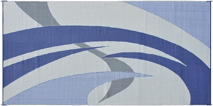 Stylish Camping 159183 9-feet by 18-feet Reversible Mat, Plastic Straw Rug, Large Floor Mat for Outdoors, RV, Patio, Backyard, Picnic, Beach, Camping (Blue/Grey)