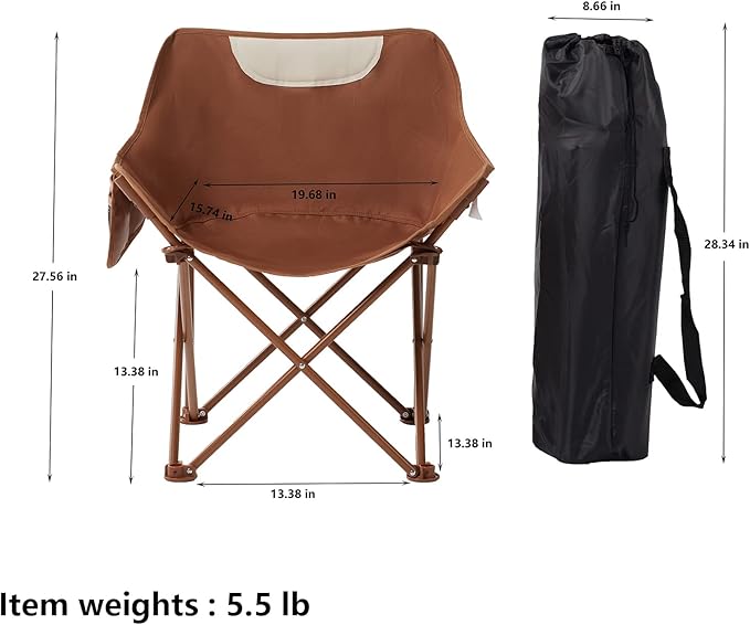 Portable Lightweight Compact Camping Foldable Chair with Carry Bag for Hiking Fishing Beach Brown
