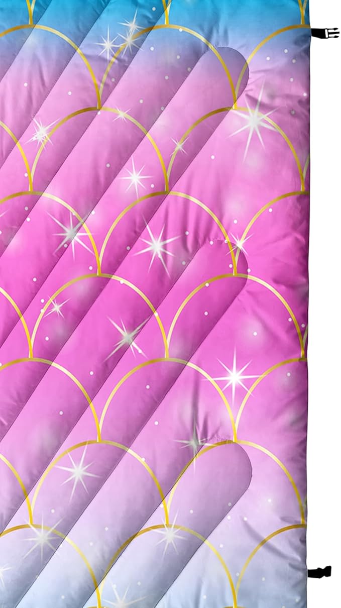 Axolotl Mermaid Scales Outdoor Puffy Camping Blanket,Rainbow Portable Outdoor Blanket,Glitter Starry Lightweight Camping Blanket,Sparkly Waterproof Backpacking for Traveling Picnic,Purple,Blue,Pink