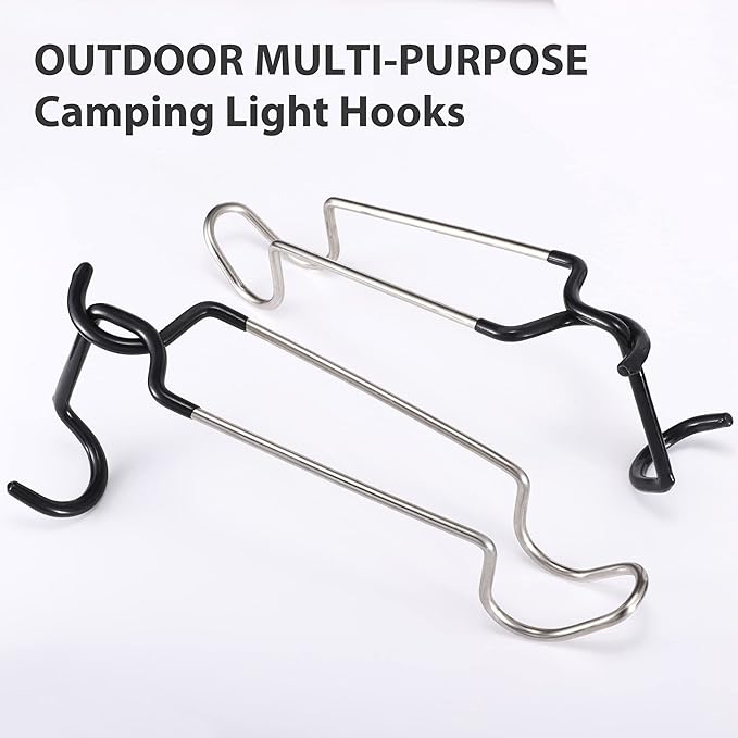 TOBWOLF 2PCS Outdoor Camping Lantern Hook Hangers Water Bottle Holder, Stainless Steel lamp Hanger Stand Water Bottle Bracket, Portable Non-Slip Tent Lamp Hook Cup Holder for Camping, Fishing, Hunting