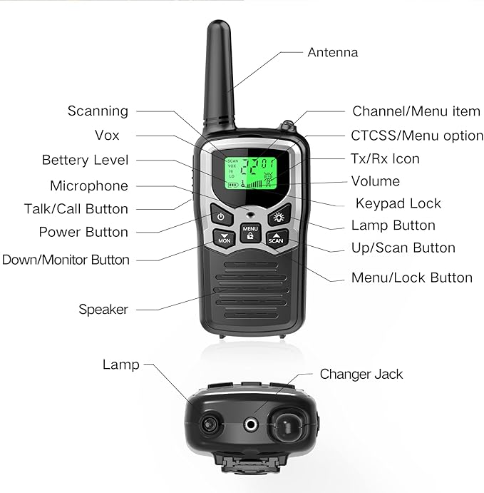 Walkie Talkies,MOICO Long Range Walkie Talkies for Adults Two-Way Radios with 22 Channels FRS VOX Scan LCD Display with LED Flashlight for Field, Survival Biking Hiking Camping 2 Pack (Silver)
