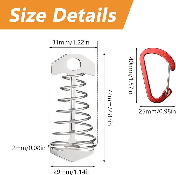 MOROBOR Deck Anchor Pegs, 8 PCS Upgraded Windproof Aluminium Alloy Fish Bone Tent Stakes with Spring Buckle 4 Colors Portable Wind Rope Anchor for Outdoor Camping(Non-Slip/72 * 29 mm)