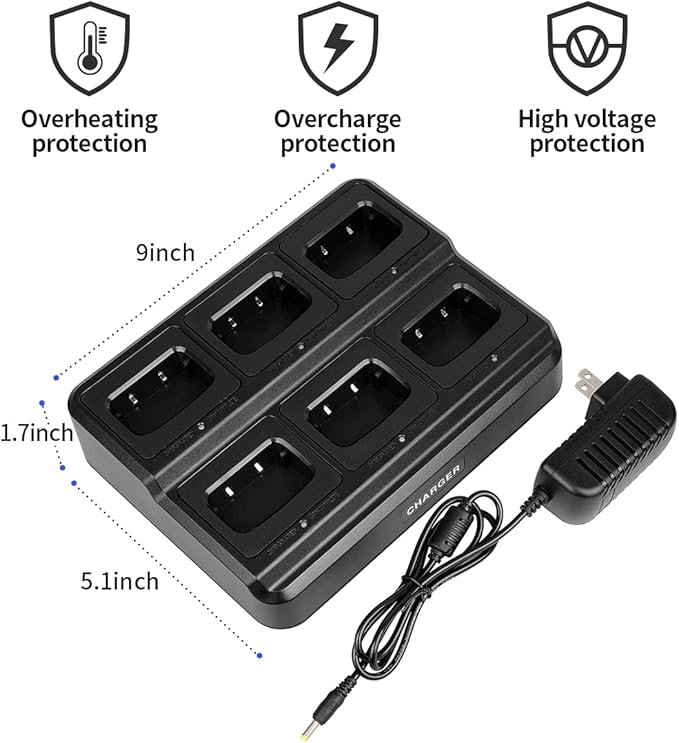 walkie talkies for Adults Long Range with Upgraded Earpiece,radios walkie talkies Rechargeable Portable Two Way Radios with 6 Way Multi Gang Charger and Li-ion Battery (6 Pack)