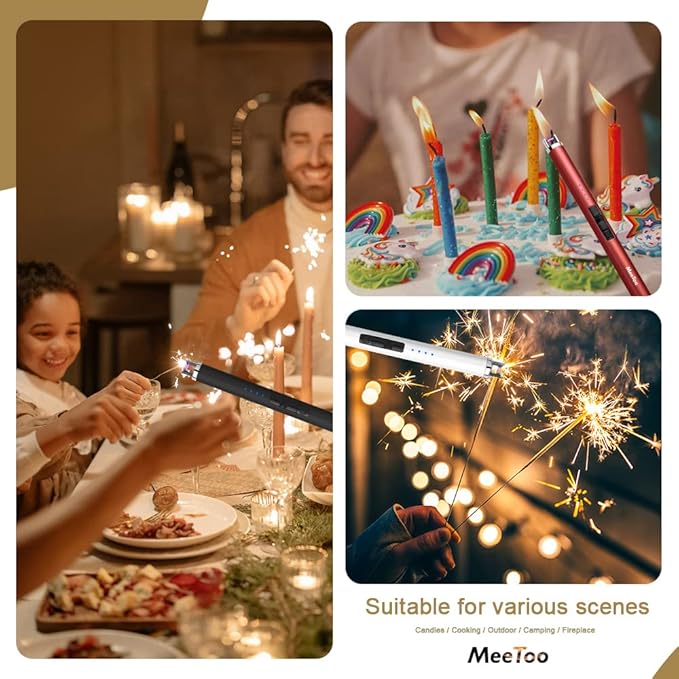 MeeToo Candle Lighter Electric Lighter Rechargeable USB Type-C Lighters for Candle BBQ Camping Fireworks (White)