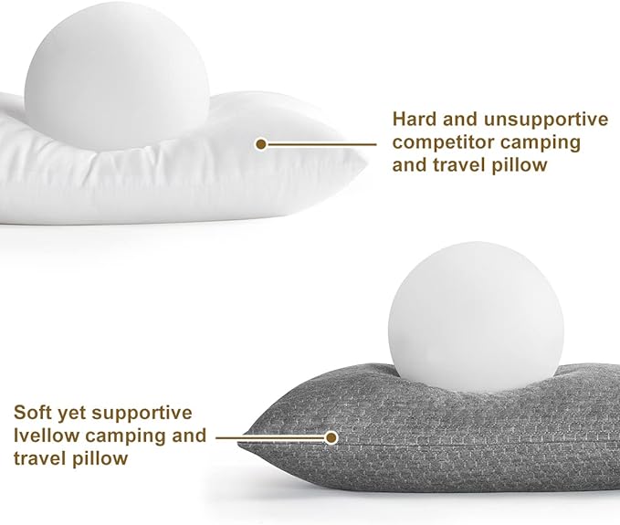 Ivellow Travel Pillow Compressible Camping Pillow for Sleeping Shredded Memory Foam Pillow Compact Firm Supportive Pillow for Adults Kids Outdoor Backpacking Hiking Essential Gear
