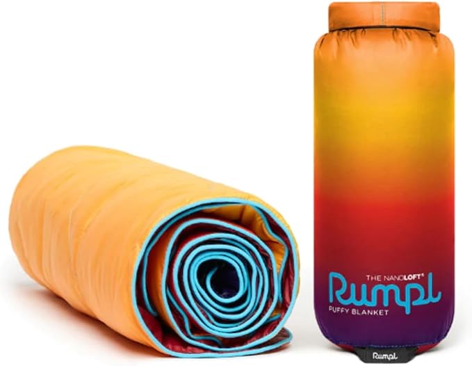 Rumpl The NanoLoft Puffy Blanket | Indoor Outdoor Camping Blanket for Traveling, Picnics, Beach Trips, Concerts | 38" x 52" | Pyro Fade, Travel