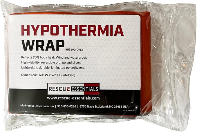 Rescue Essentials Hypothermia Wrap Blanket, Oversized 60" x 96", Mylar/Lightweight Polyethylene Fabric (Orange)