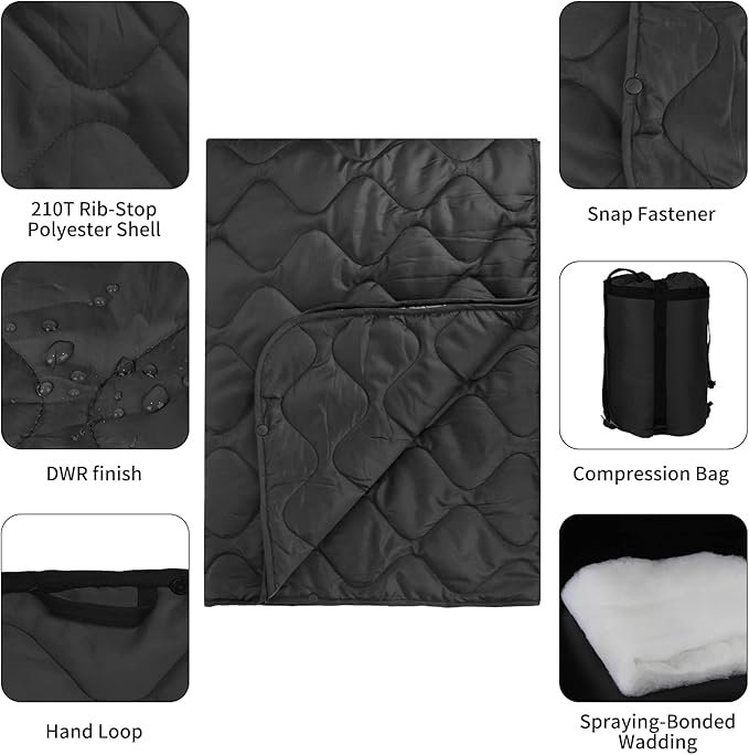Poncho Liner Military Woobie Blanket Multicam Camo Woobie with Compression Carry Bag for Outdoors Hiking Jungle Hunting Gear