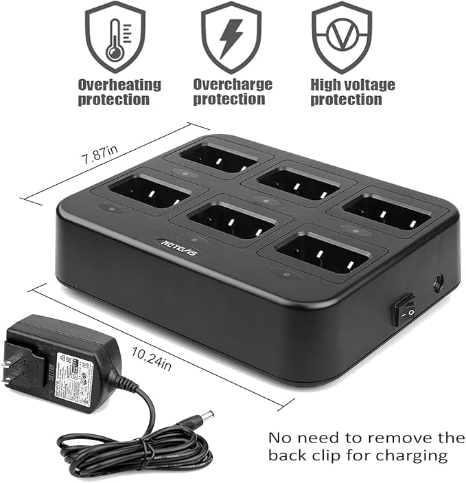 Retevis RT21 Updated Walkie Talkies Adults, Two Way Radios Long Range Rechargeable, 3000mAh Battery, with Six-Way Charger, for Security Warehouse Jobsite(6 Pack)