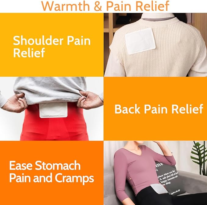 Body Warmers with Adhesive Backing, 20 Packs, Large Heating Pads Back waist, 12 Hours Long Lasting, Safe Natural Odorless Air Activated Warmers, for Warmth and Pain Relief