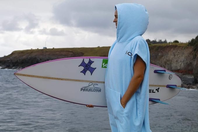 COR Surf Poncho Changing Towel Robe with Hood and Front Pocket | Thick Quick Dry Microfiber Wetsuit Poncho Towel for Surfing Beach Pool Swim (Large, Light Blue)