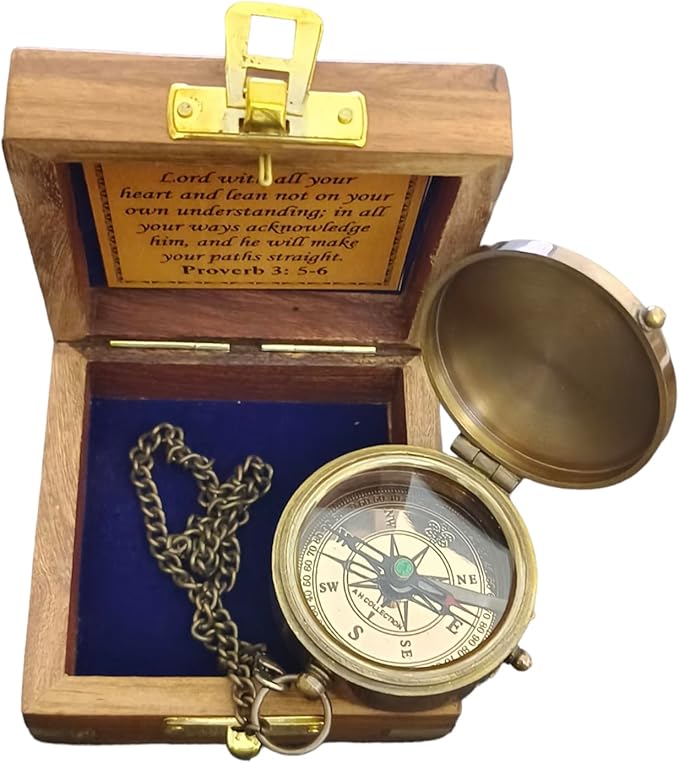Trust in The Lord -Proverbs 3: 5-6 Quote Engraved Compass, Gifts Compass, 2025 Graduation Day Gifts- Baptism Gifts Compasses for Women Mens Boy Girls, Inspirational Christian Religious Gifts