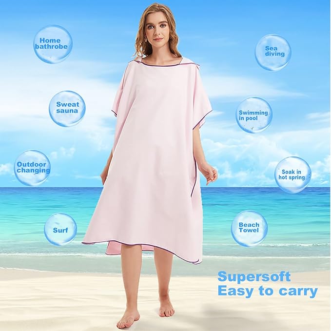 Quick Dry Surf Poncho Changing Towel Robe Hoodie for Adults Men Women,Microfiber Beach Wetsuit Tops Surfing Swimming Bathing Parka -One Size Fits All