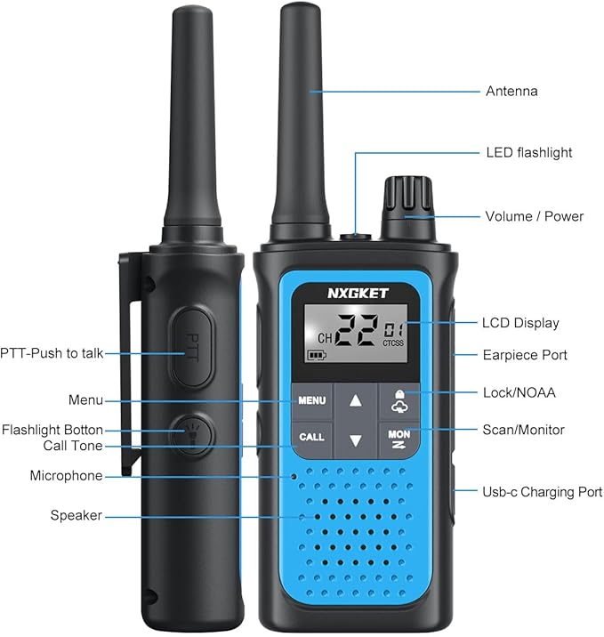 Walkie Talkies Long Rang for Adults NOAA Weather Alerts Scan, Rechargeable Walkie Talkies 2 Way Radio 22 Channel 6 Pack with 1800mAh Li-ion Battery USB-c Cable Hiking Accessories Camping Gear