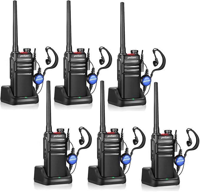 Waterproof walkie talkies Long Range for Adults, Work,and Outdoor with earpieces and Fast Charger Dock,Handheld Two Way Radio Rechargeable NOAA walkie Talkie (6 Pack)
