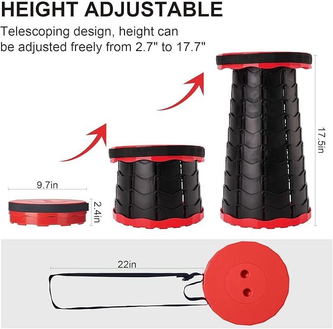 Upgraded Foldable Stool Thickened, Portable Collapsible Stool Retractable Stool for Fishing, Hiking, BBQ, Parties, Outdoor Activities (Red) (2)