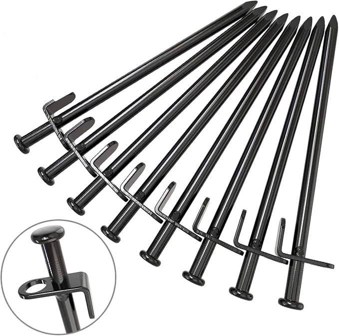 BareFour Tent Stakes Heavy Duty, 8-Inch Camping Stakes, Forged Steel Tent Pegs Unbreakable and Inflexible - Available in Rocky Place Dessert Snowfield and Grassland (8 Pack 8 Inch)