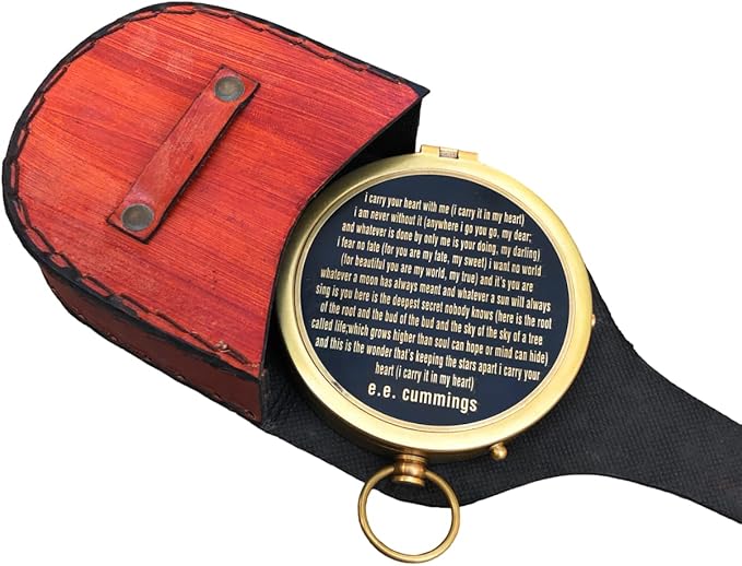 Personalized Brass E.E. Cummings Poem Compass Vintage Style Directional Magnetic/Navigation Push Open Compass Gift Ideas for Valentine's Day, Christmas