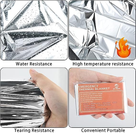 Emergency Mylar Thermal Blankets -Space Blanket Survival kit Camping Blanket (4-Pack). Perfect for Outdoors, Hiking, Survival, Bug Out Bag ,Marathons or First Aid 1