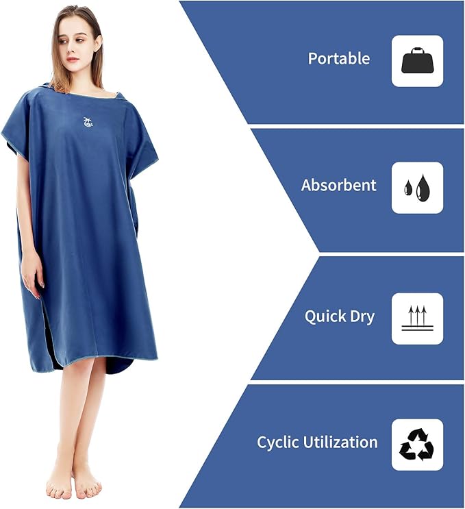 Surf Poncho Changing Robe Towel with Box, Microfiber Women Men Changing Ponchos Surfer Robe for Surfing, Swim, Beach as Gifts(One Size Fit All)
