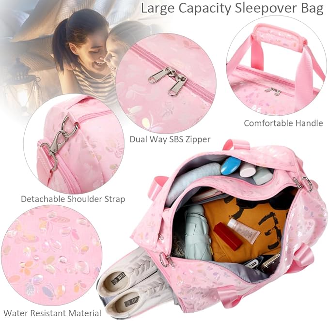 Dance Bag for Girls Soft Fluffy Ballet Bag Sports Gym Bag Travel Duffel Bag for Girls Water Resistant Overnight Sleepover Bags with Shoes Compartment