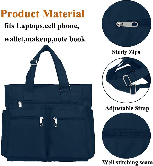 VOLGANIK ROCK Canvas Tote Bag Waterproof Nylon Multi Pocket Shoulder Bags Laptop Work Bag Teacher Purse Handbag for Women Men