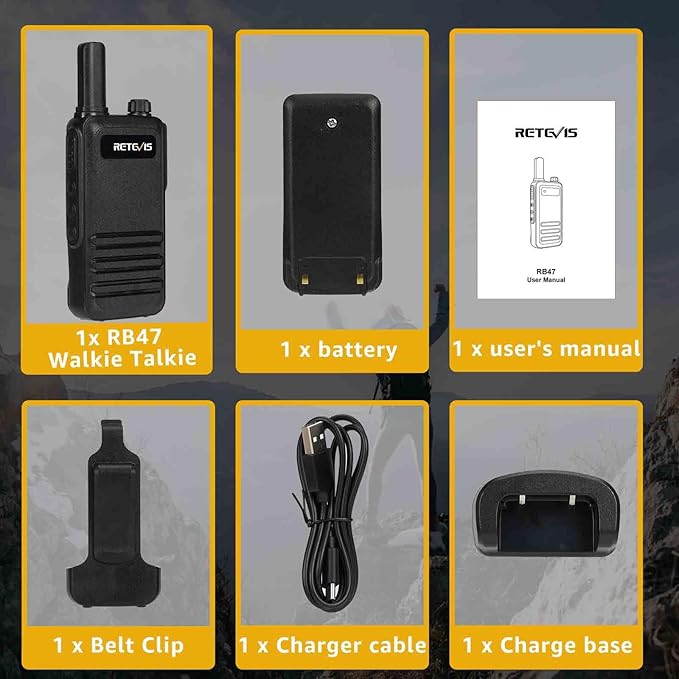 Retevis RB47 Waterproof Walkie Talkies for Adults,Easy Pairing,Rugged Two Way Radio,Hands Free,SOS Alarm,Rechargeable 2 Way Radio for Camping (1 Pack)