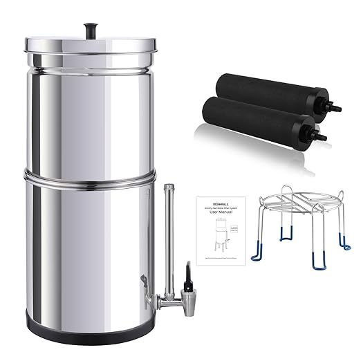 NSF/ANSI 42&372 Standard Stainless Steel Portable Gravity-Fed Water Filter System Water Filter System with Filter and Sight Glass Spigot at Home and Camping (BT-2.25C-B)