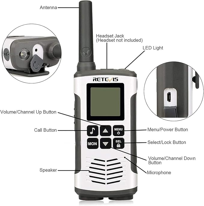 Retevis RT45 Long Range Walkie Talkies, Walkie Talkie for Adults, 22 Channels NOAA Flashlight VOX, Rechargeable Two Way Radio, Portable FRS 2 Way Radios with Battery for Hiking Camping Trip(White 4Ps)