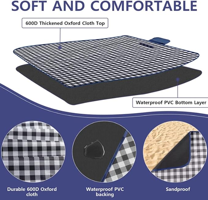 K Y KANGYUN Outdoor Picnic Blanket, Extra Large Beach Blanket, Foldable Lightweight Waterproof Sand Mat, Picnic Blanket 80" x 60" for Beach Camping Hiking Park Patio (Dark Blue, 80x60 inch)