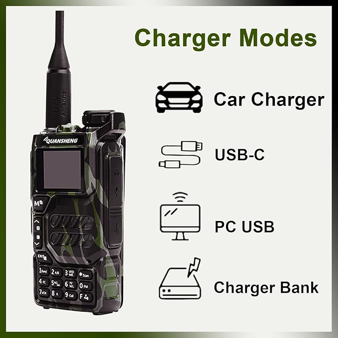 Quansheng UV-K5 Radio USB-C Charging Dual Band Two Way Radio Long Range for Adult 5W Long Range Handheld Radio NOAA Scrambler/DTMF One Key Copy Camo