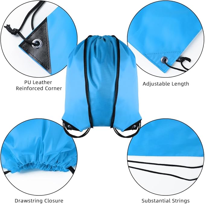 GoodtoU Drawstring Bags - 100 Piece Nylon Backpacks with Drawstring for Gym, Sport (Sky Blue)