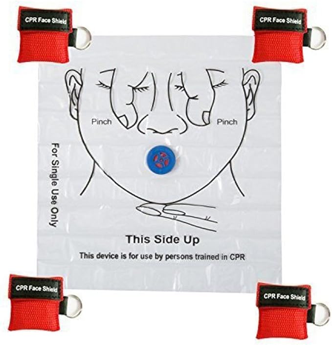 Pack of 20pcs CPR Mask Keychain Ring Emergency Kit Rescue Face Shields for First Aid or CPR Training (Red-20)