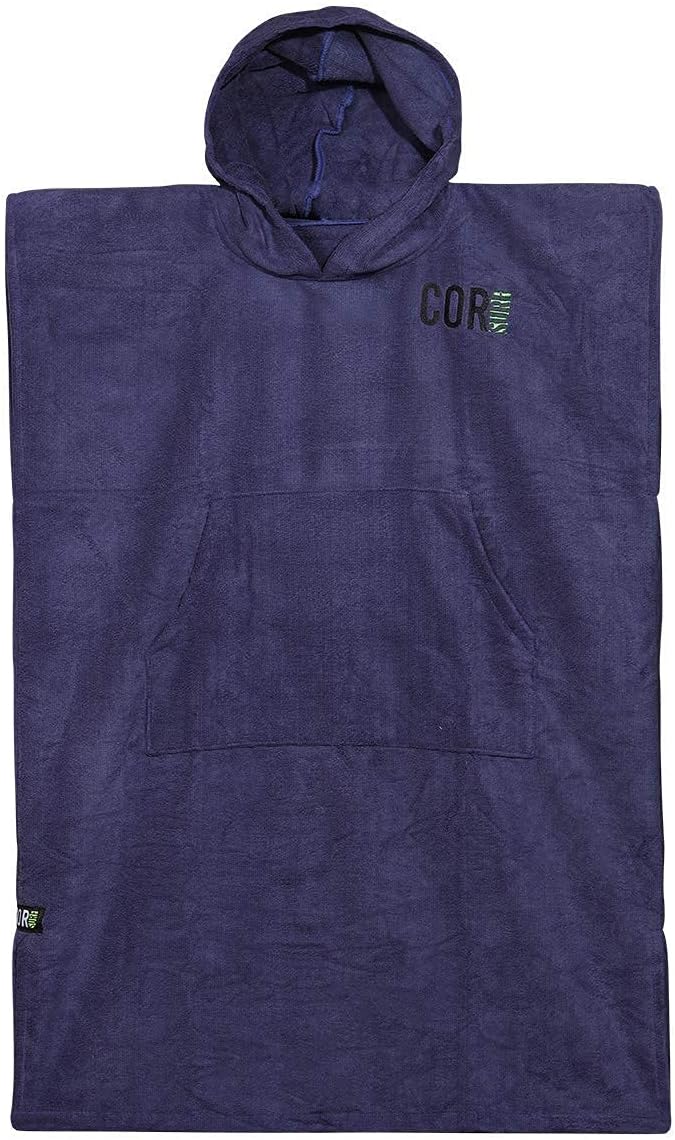 COR Surf Poncho Changing Towel Robe with Hood and Front Pocket | Thick Quick Dry Microfiber Wetsuit Poncho Towel for Surfing Beach Pool Swim (Large, Cobalt)