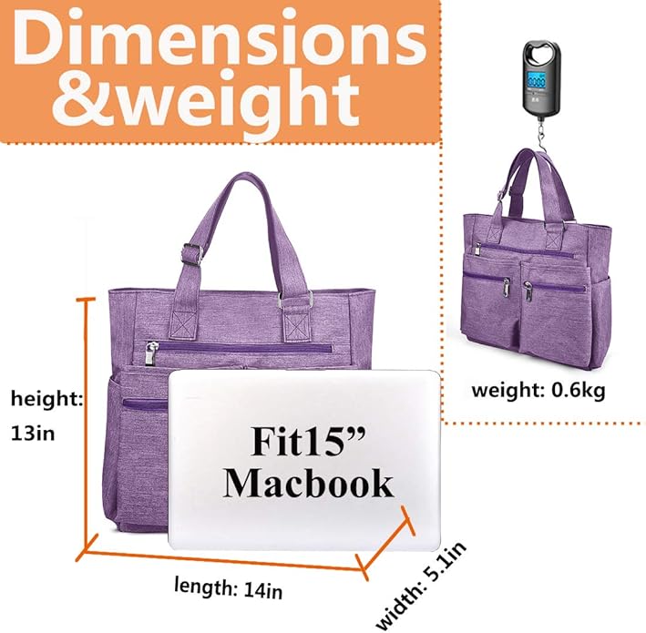 VOLGANIK ROCK Canvas Tote Bag Waterproof Nylon Multi Pocket Shoulder Bags Laptop Work Bag Teacher Purse Handbag for Women Men
