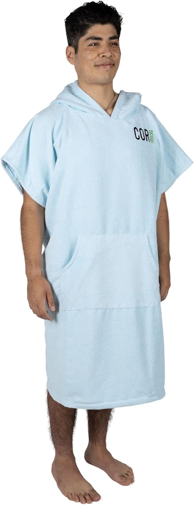 COR Surf Poncho Changing Towel Robe with Hood and Front Pocket | Thick Quick Dry Microfiber Wetsuit Poncho Towel for Surfing Beach Pool Swim (Large, Light Blue)