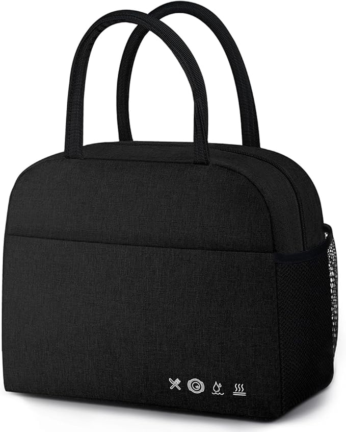 Lunch Bag Lunch Box for Women Men Reusable Insulated Lunch Bags for Adults,Water-Resistant Cute Cooler Lunch Tote Bag, Large Capacity for Work Travel Picnic,Black