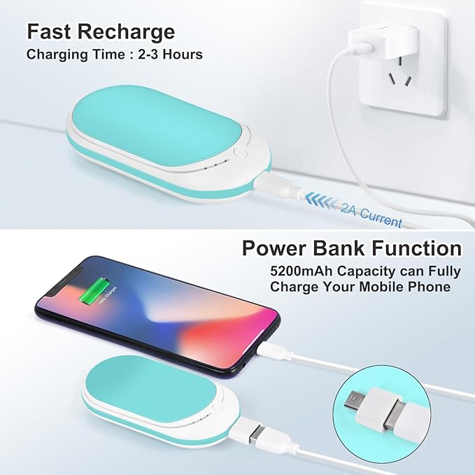 Rechargeable Hand Warmer, 1 Piece 5200mAh with Double Sided Heating, Reusable Portable Mini Heater, Temperature Adjustable Suitable for Hand and Foot Warming, Hunting Camping Hand Warmer