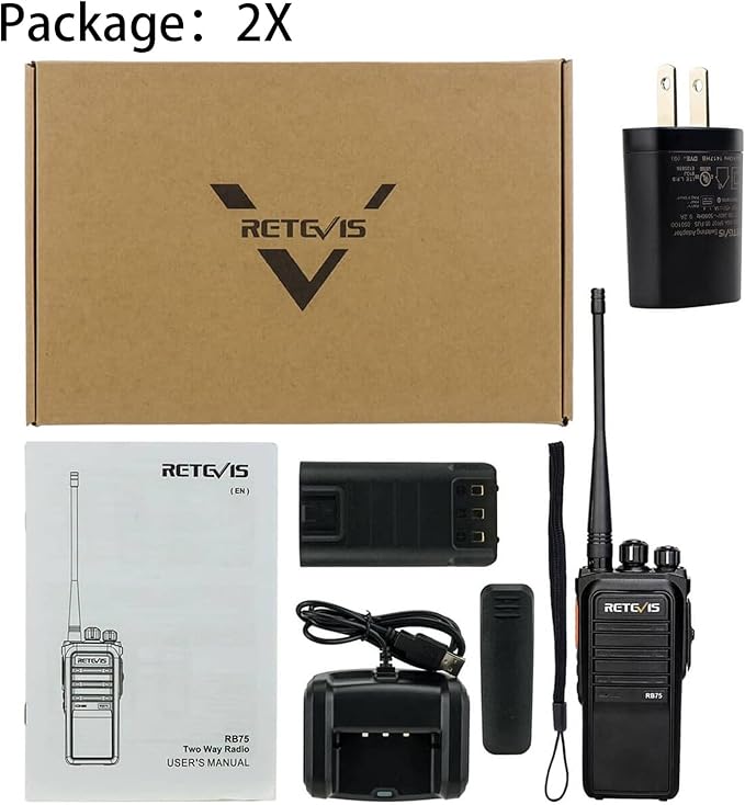 Retevis RB75 GMRS Two Way Radio, 4500mAh Big Battery, Waterproof Walkie Talkies Long Range, Hands-Free, Walkie Talkie with Earpiece for Hiking Camping Cruise (2 Pack)