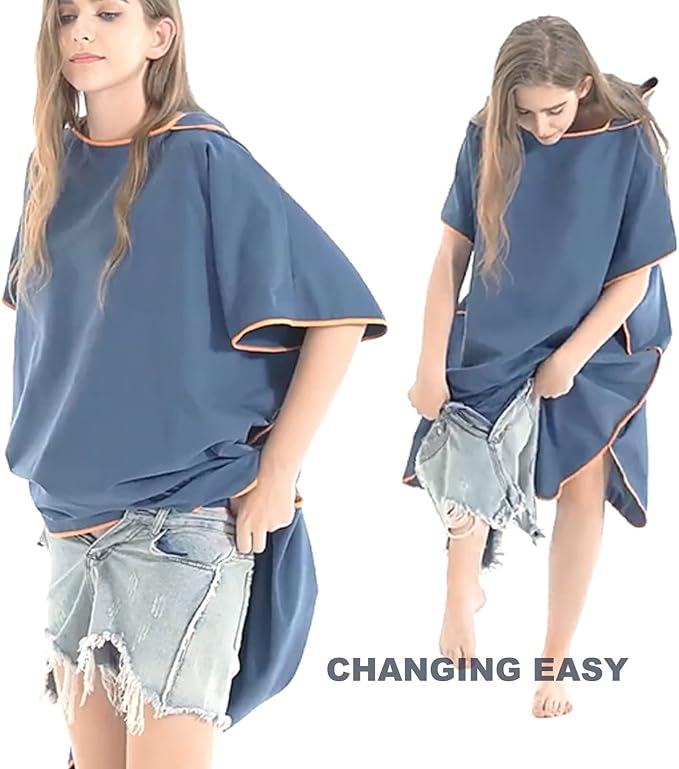 Quick Dry Surf Poncho Changing Towel Robe Hoodie for Adults Men Women,Microfiber Beach Wetsuit Tops Surfing Swimming Bathing Parka -One Size Fits All Dark Blue