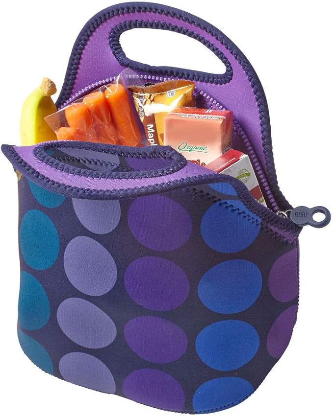 BUILT Gourmet Getaway Soft Neoprene Lunch Tote, Lightweight, Insulated, and Reusable, One Size, Plum Dots
