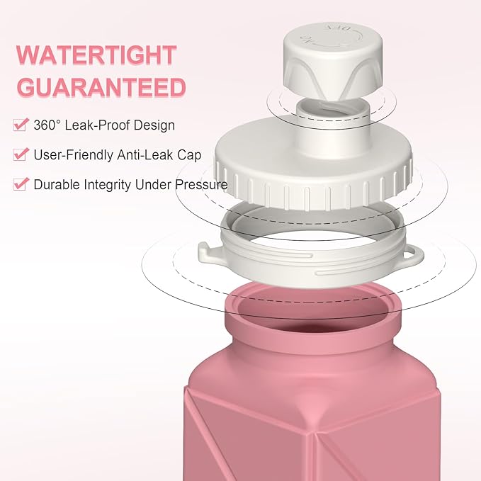 Collapsible Water Bottles 20.6oz, Silicone Foldable Portable Travel Water Bottle, Folding Lightweight Reusable Leakproof for Traveling Camping Hiking Cycling Yoga Sports Outdoor