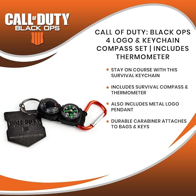 Call of Duty: Black Ops 4 Logo & Keychain Compass Navigation Set | Includes Thermometer, Compass, & Black Ops 4 Shield Emblem