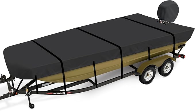 Jon Boat Cover 12 ft,900D Heavy Duty Trailerable Waterproof Jon Boat Cover 12 Foot with Motor Cover, Marine Grade Canvas,Black