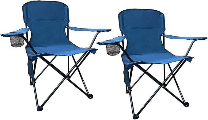 2PCS Folding Outdoor Beach Camp Chair with Cup Holder, Storage Pocket, Waterproof Bag Outdoor Arm Chair, Supports 225LBS, Cyan