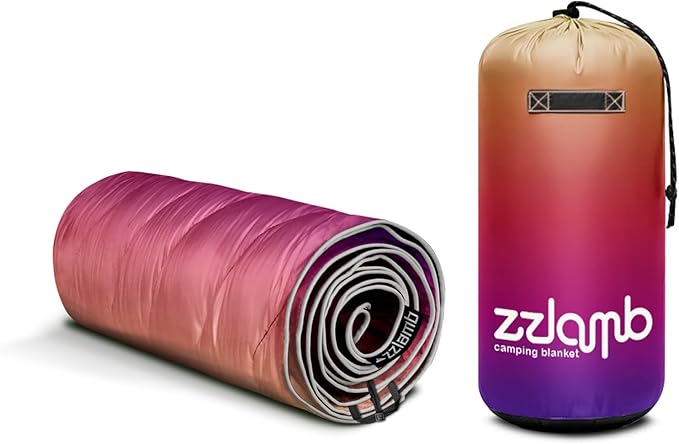 zzlamb Camping Blanket, Lightweight Cloak Puffy Down Alternative Travel Blanket, Portable & Windproof Warm Outdoor Blanket, Cozy Quilt Plane Car Picnic Hammock Beach Backpacking, 52x75in