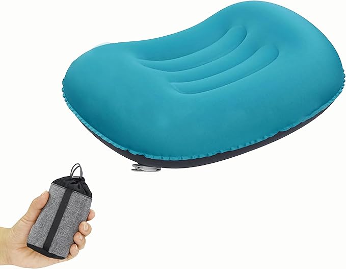 Portable Inflatable Neck Pillow for Outdoor Travel, Camping, Office Naps-Polyester,Color Available-Simple and Comfortable (Cyan)
