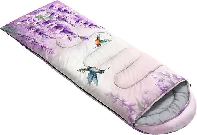 AILONEN Kids Floral Cat Camping Sleeping Bags,Lightweight & Waterproof,3 Season Warm & Cool Weather,Kawaii Kitten Sleeping Bags for Girls Adults,Travelling,Outdoors